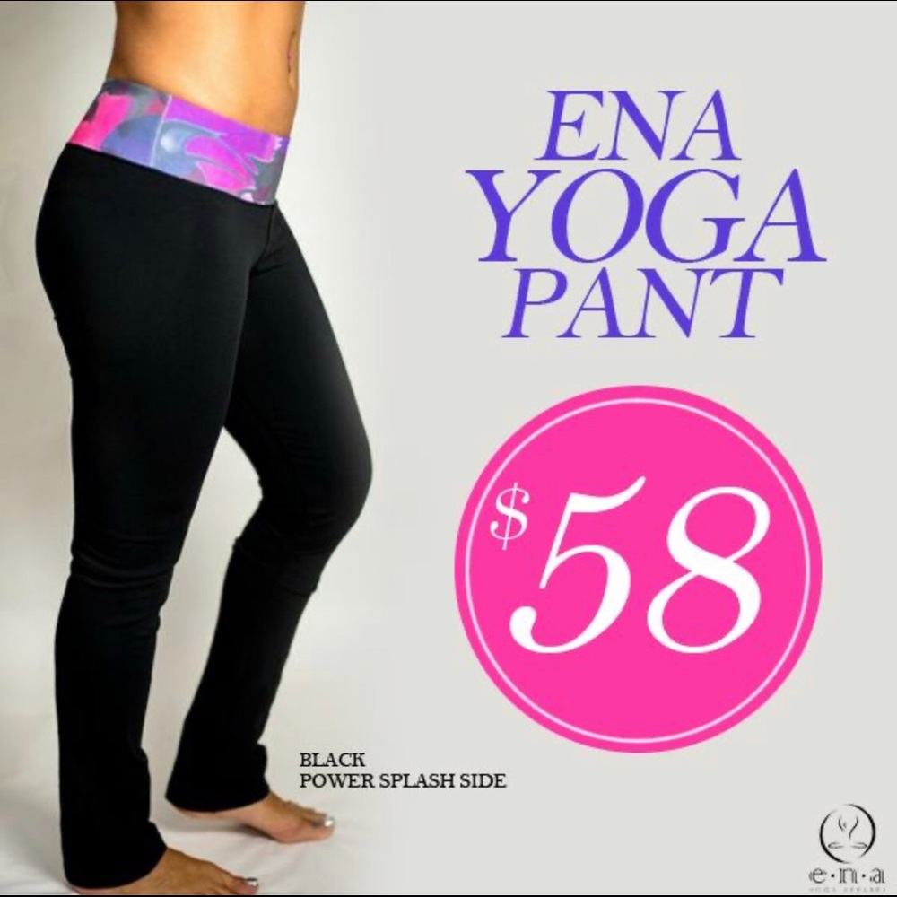 ENA Yoga Apparel Yoga Pant Black/ Power Splash-NEW
